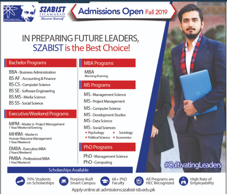 SZABIST University Islamabad Admission 2019 Last Date and Fee Structure