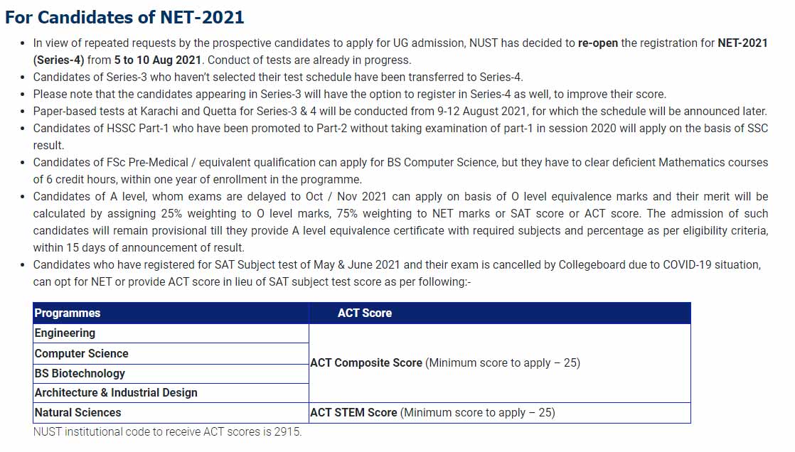 NUST University Islamabad Admission 2021 Last Date and Fee Structure