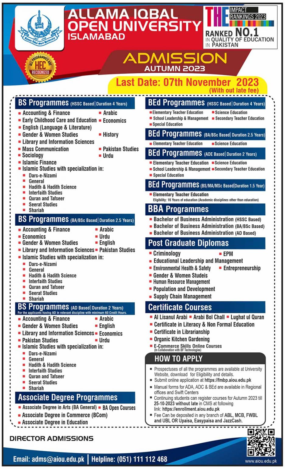 AIOU Admission 2024 Last Date And Admission Form Download FA, BA, MA ...